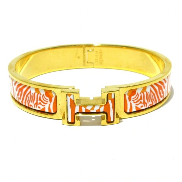 Auth HERMES Clic H Gold White Orange Hardware Bangle - Picture 1 of 7